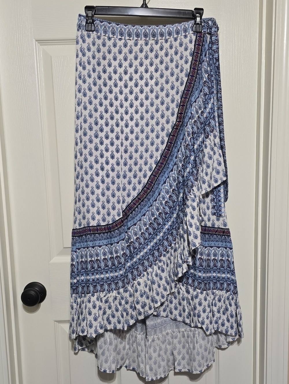 Christian Siriano White and Blue High-Low Wrap Skirt